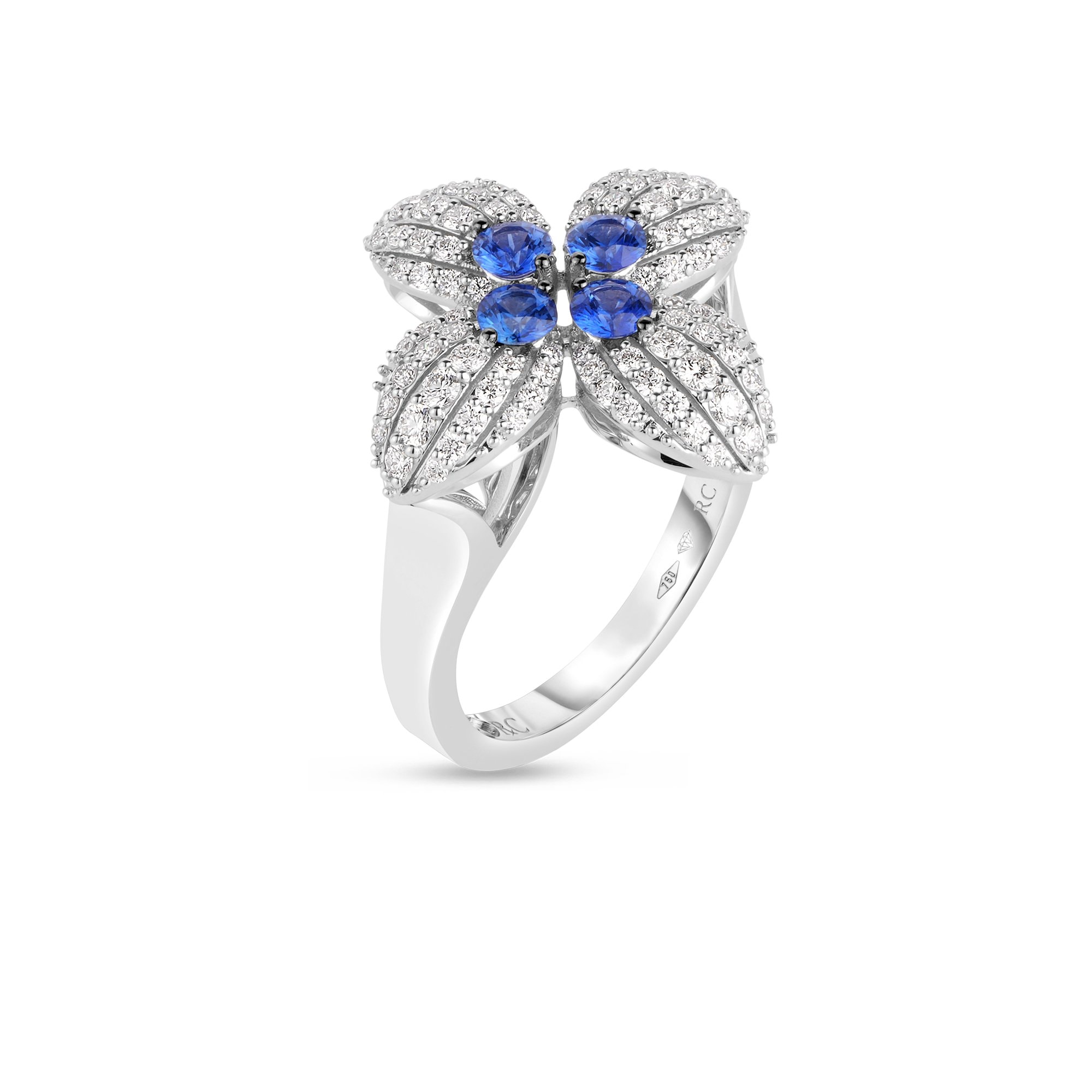 Blue sapphire & diamond ring 18kt white gold top